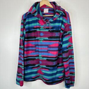 Urban Outfitters Pullover Fleece Hoodie  Aztec Southwestern Neon Print Oversize